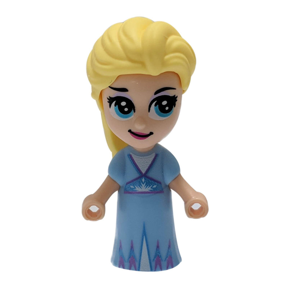 LEGO® Disney Elsa microdoll dp110 wearing a bright light blue dress with snowflake pattern and long blonde hair
