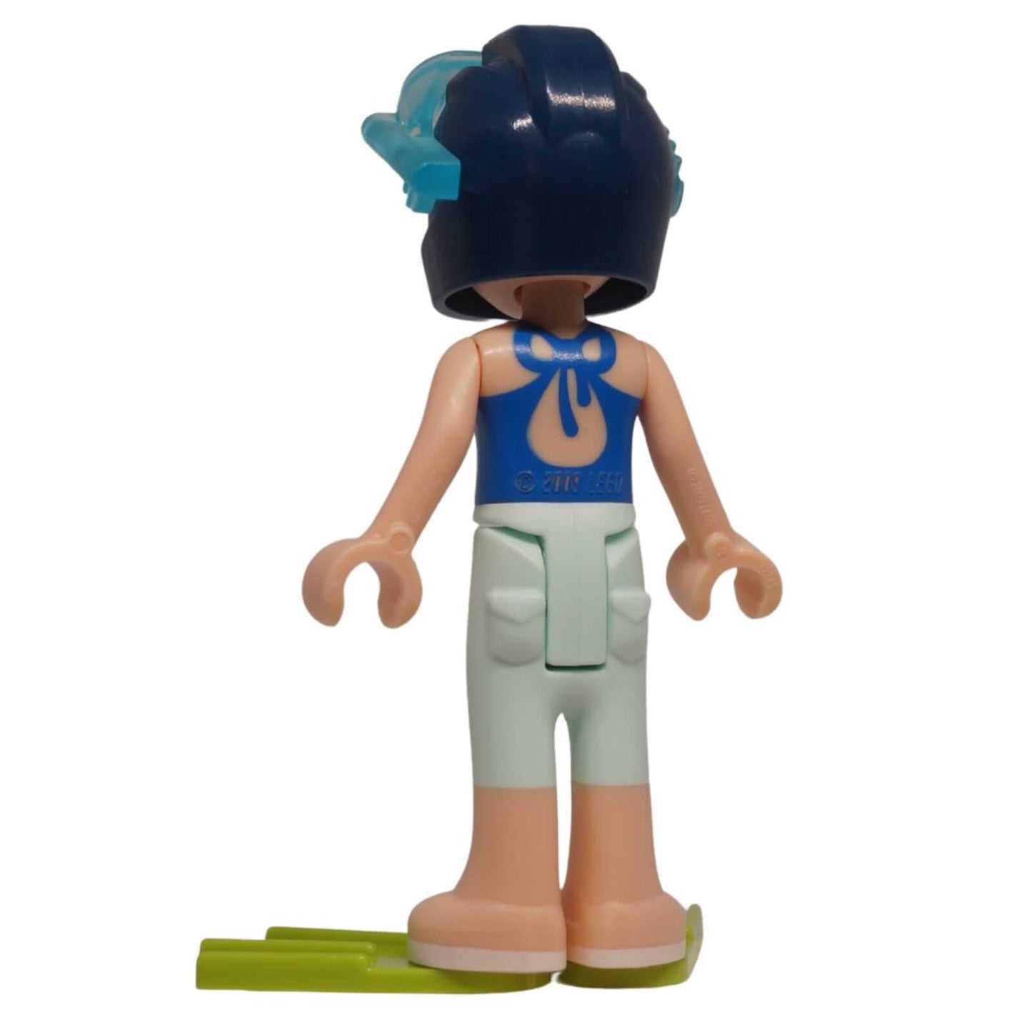 LEGO Friends Emma mini-doll frnd0313 with swimsuit, flippers and goggles. Perfect for beach and water-themed LEGO builds. Back profile.