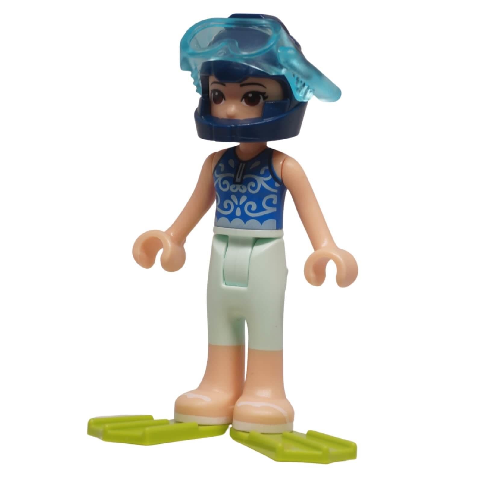 LEGO Friends Emma mini-doll frnd0313 with swimsuit, flippers and goggles. Perfect for beach and water-themed LEGO builds.