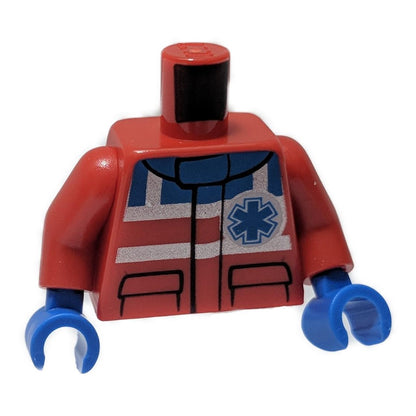 LEGO® EMT torso with safety stripes, medical Star of Life print and blue hands