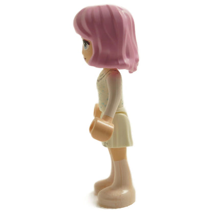 LEGO Enid Sinclair minifigure side view with short pink hair wearing pale Rave'N dance dress wed005
