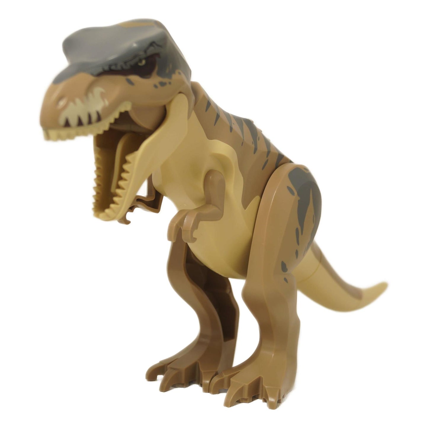 LEGO® T. rex Dinosaur (Trex12) – Tan with Dark Tan Back and Dark Bluish Gray Markings, Roaring Pose
