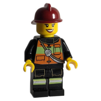 firefighter in   Reflective Stripe Vest and dark red fire helmet