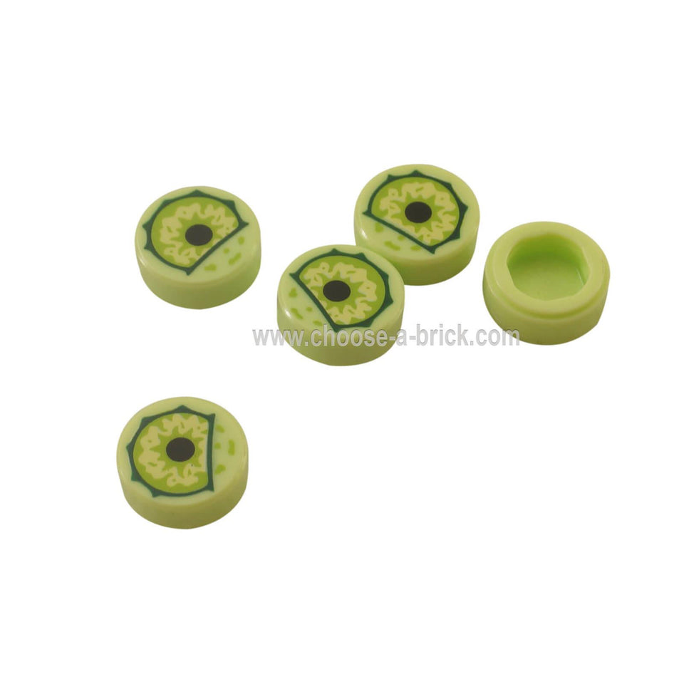 Verde Galbui Placă, Rotundă 1 x 1 cu Verde Lime Ochi cu Negru