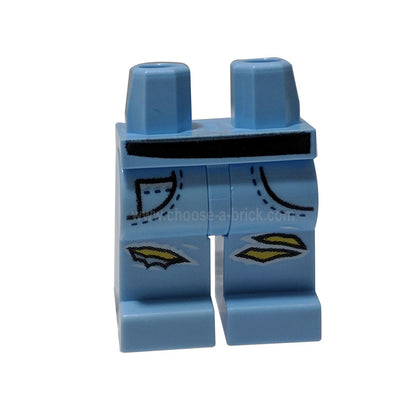 Azul Claro Brillante Caderas y Piernas con Pantalones de Mezclilla Rasgados, Bolsillos, Patrón de Cinturón Negro