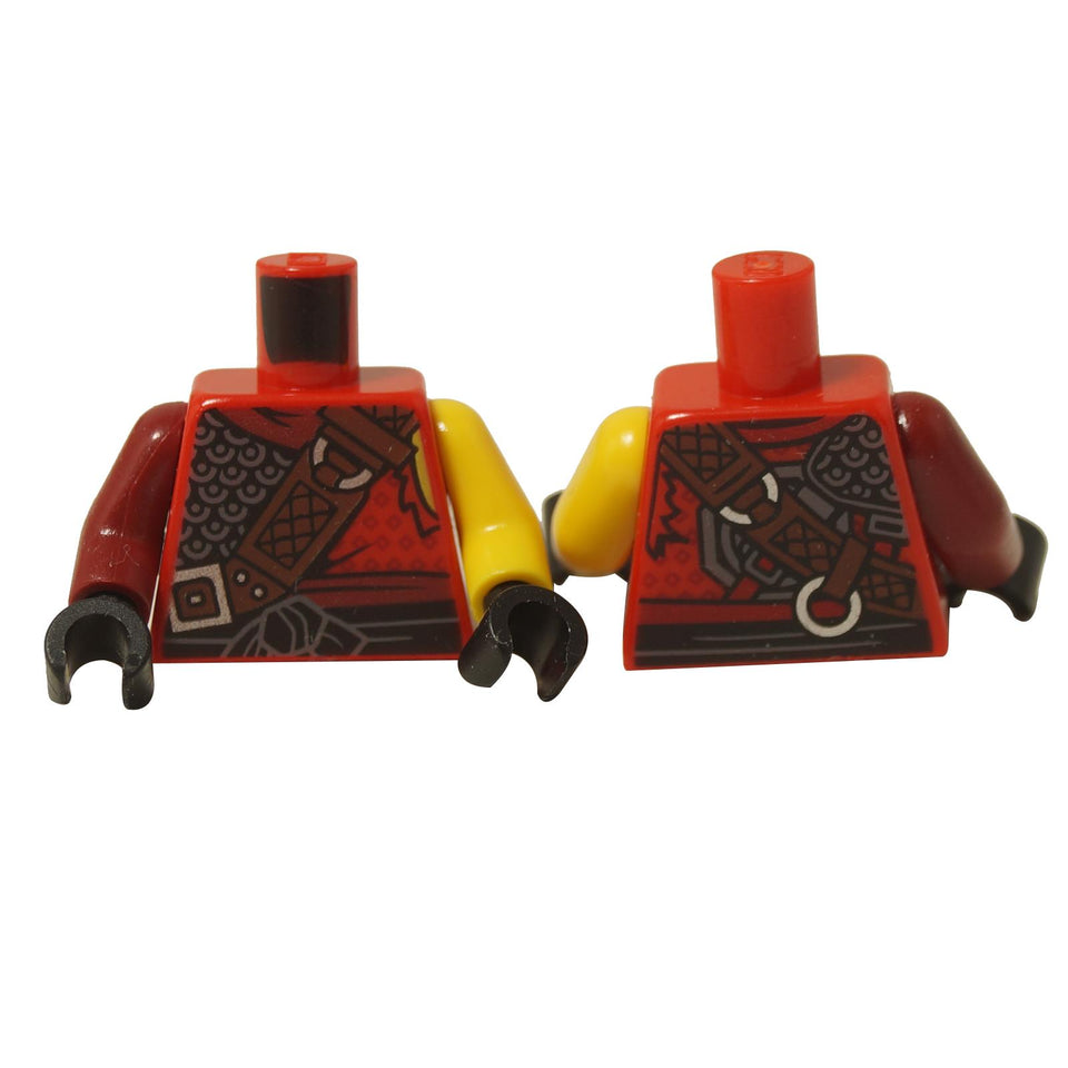 LEGO® NINJAGO red armor torso with printed harness and scale mail pattern (973pb3263c01) on a white background.  