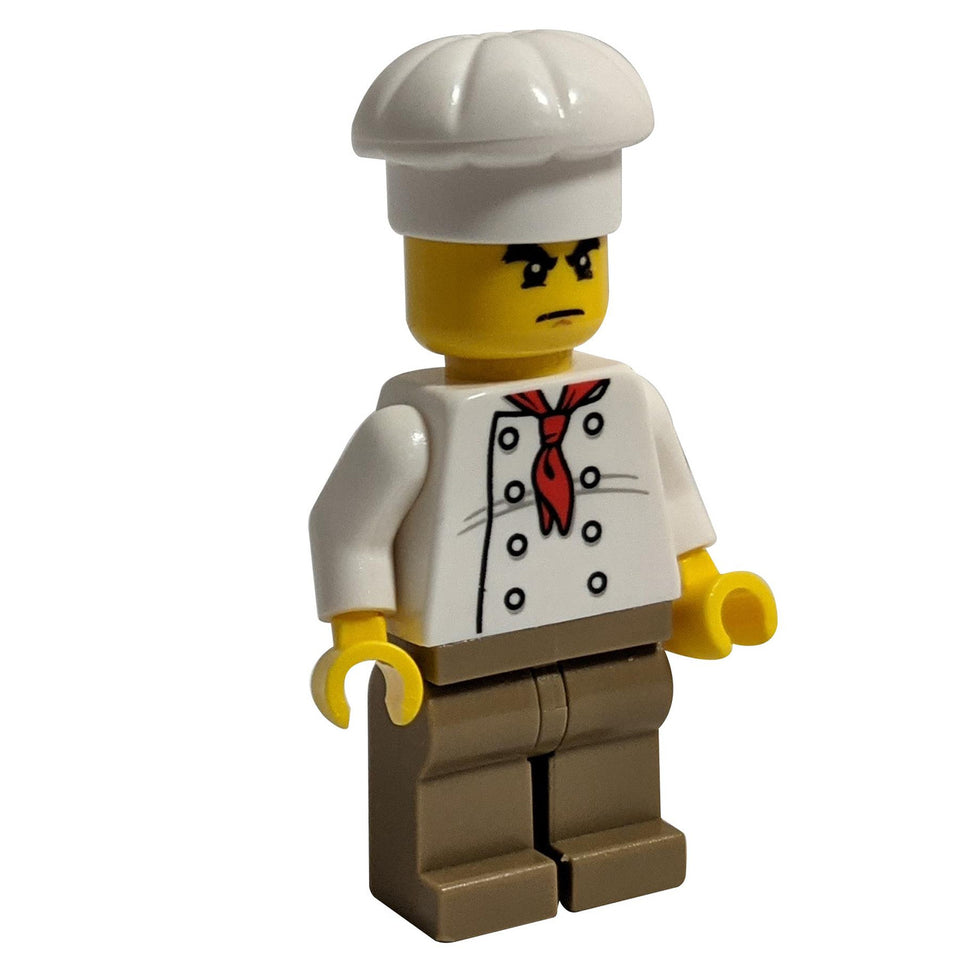 LEGO Minifigure Chef - White Torso with 8 Buttons, Dark Tan Legs, Bushy Eyebrows - chef022new