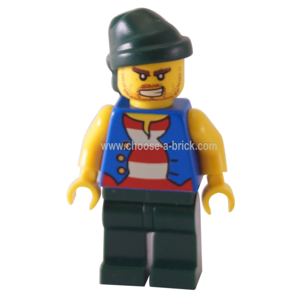 Rompi Lanun Biru, Kaki Hijau Gelap, Bandana Hijau Gelap, Gigi Terbuka (Tic Tac Toe) - LEGO Minifigure Lanun