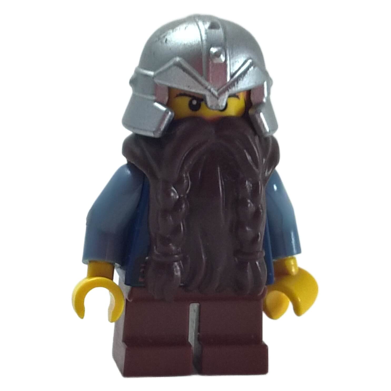 LEGO® Fantasy Era Dwarf minifigure cas393 with dark brown beard and metallic silver helmet