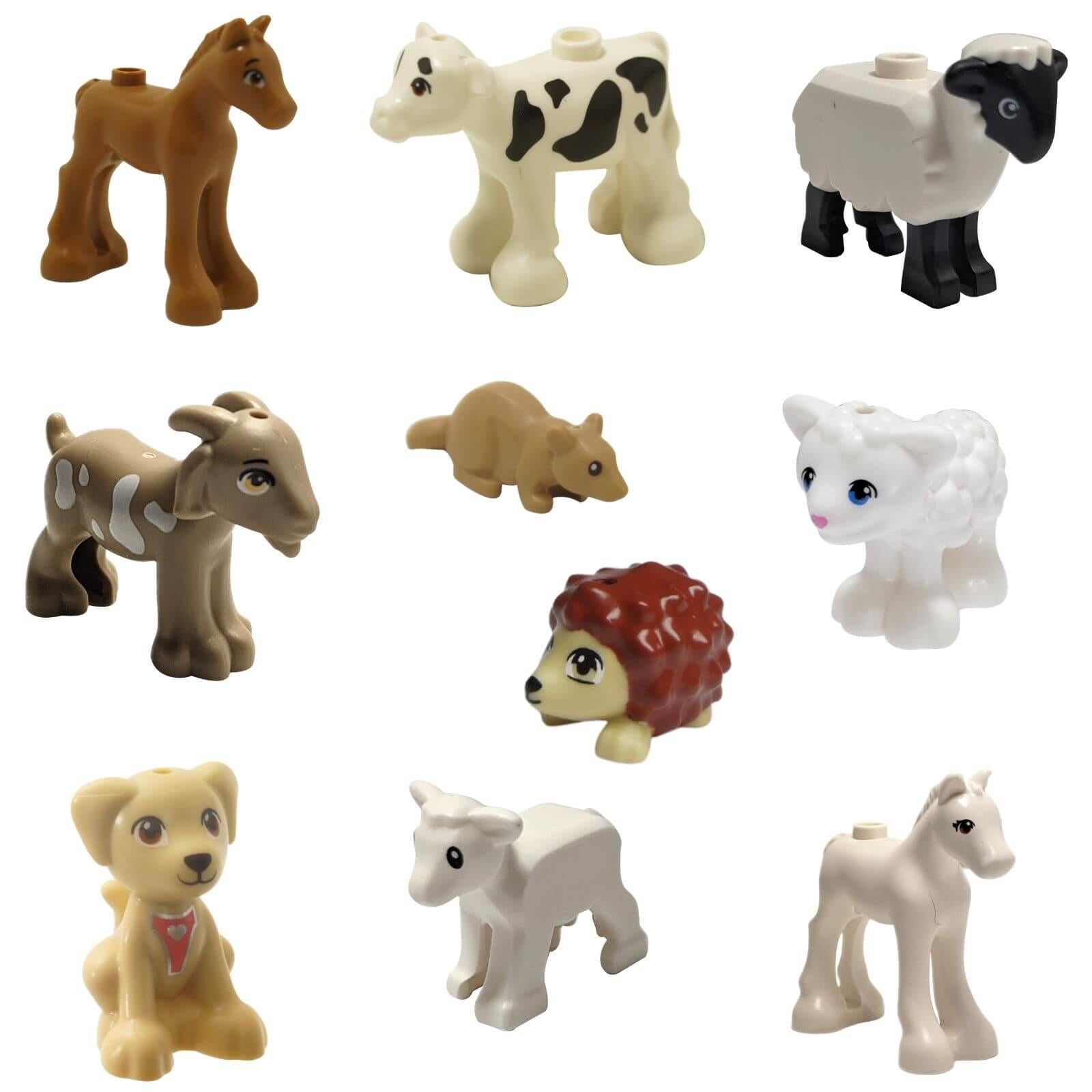 LEGO farm animals lot with horse goat sheep cow lamb hedgehog puppy and mouse figures