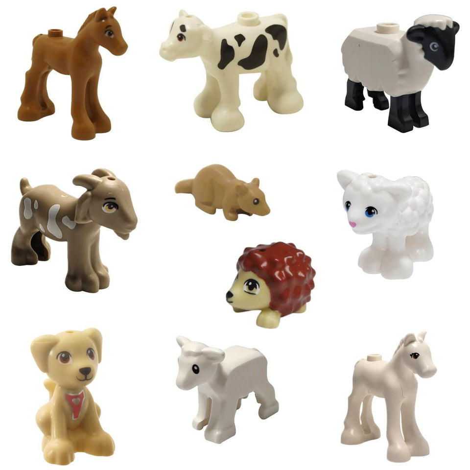 LEGO farm animals lot with horse goat sheep cow lamb hedgehog puppy and mouse figures