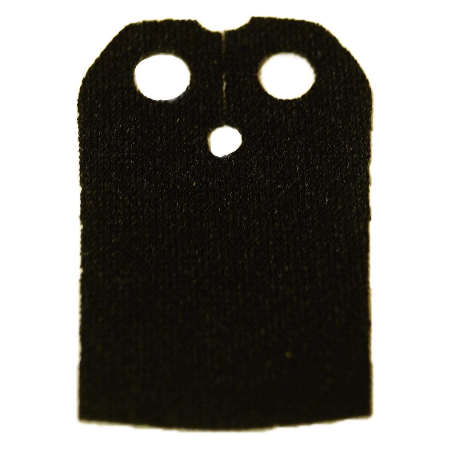 Primer plano de una capa de tela LEGO negra lisa y texturizada (65384) con agujeros para el sistema de sujeción al cuello.