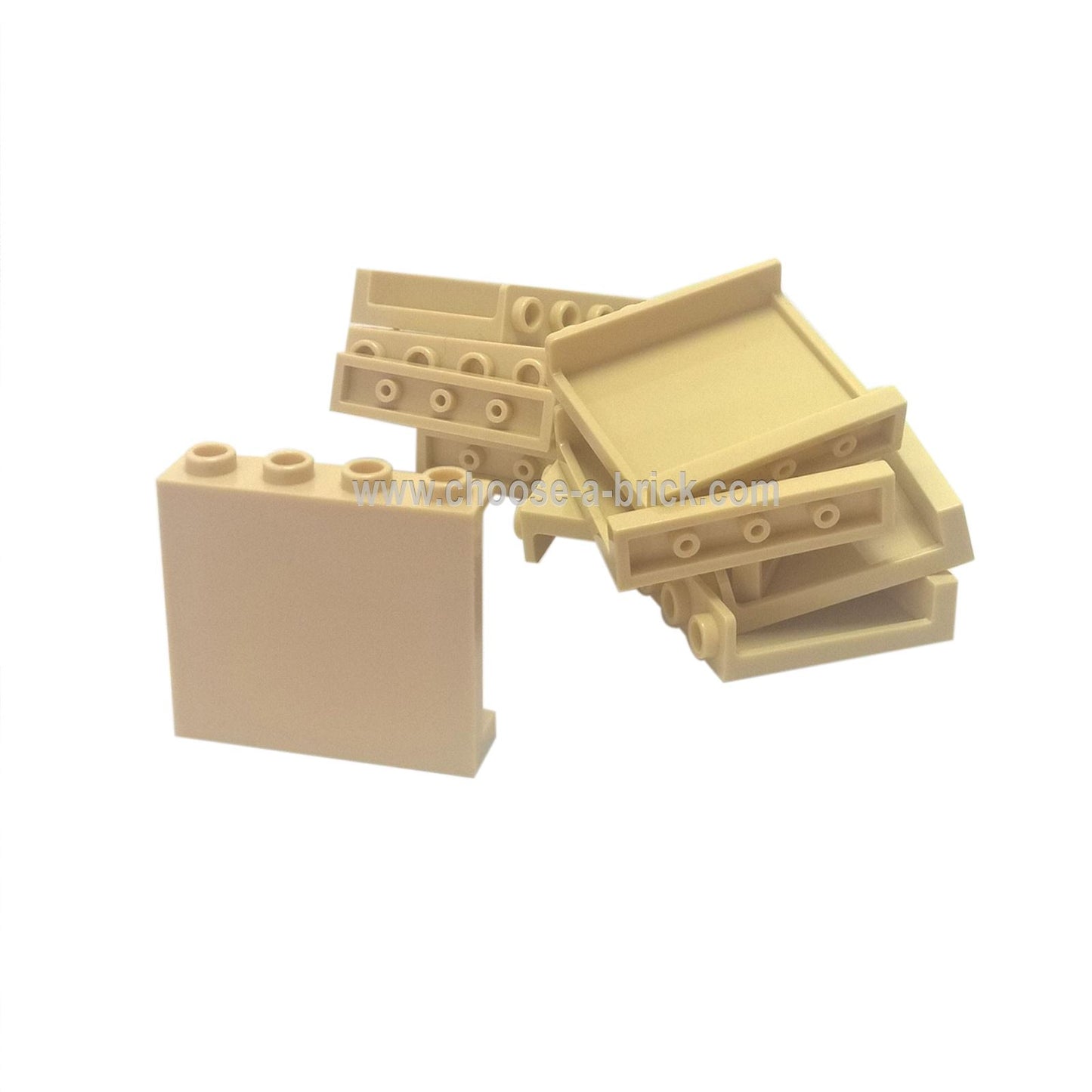 LEGO® Panel 1 x 4 x 3 with Side Supports – Hollow Studs (60581) in Tan. Ideal for desert builds, architectural walls, or smooth facades in city scenes.