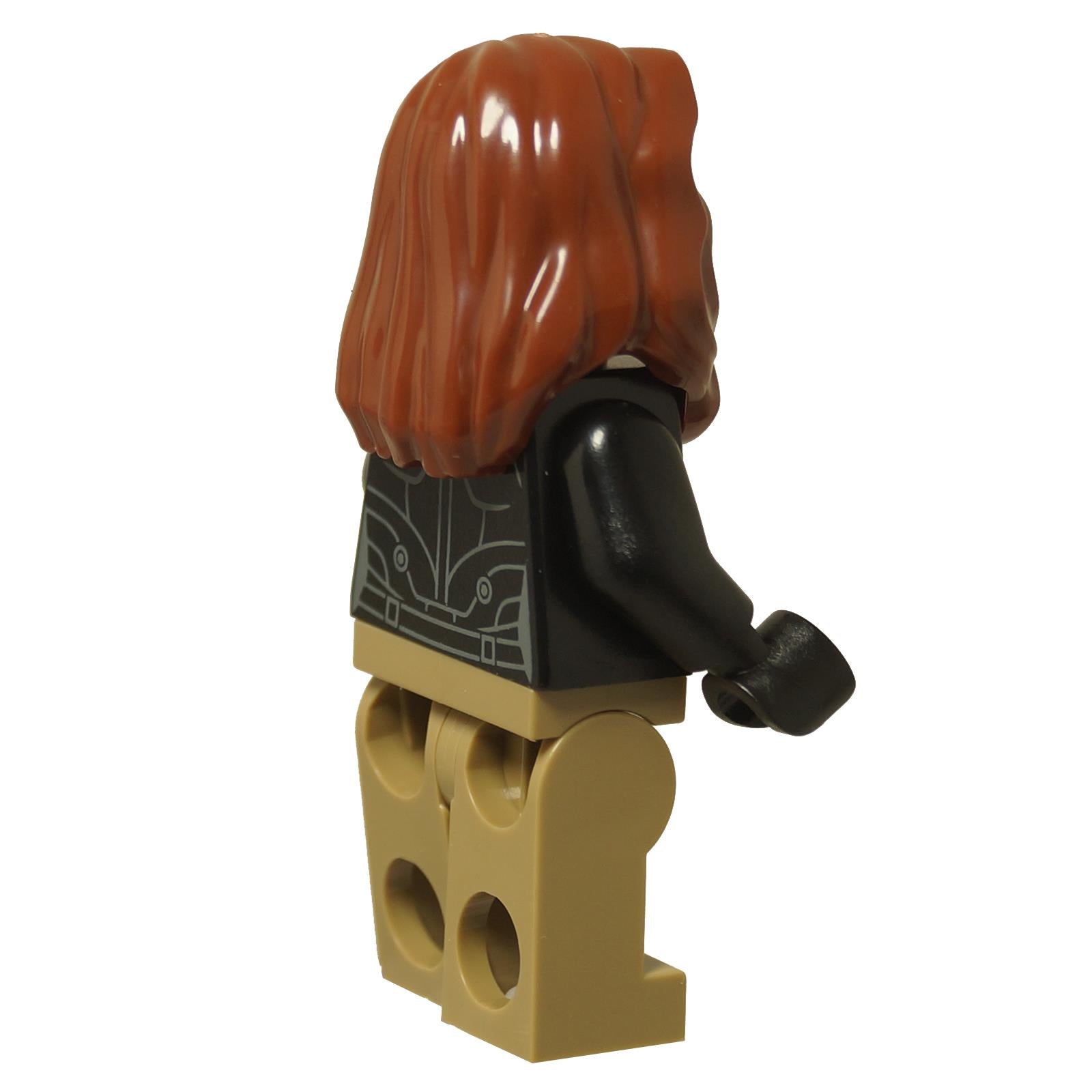 Side view of LEGO® Ruth Bat-Seraph (Sabra) minifigure (sh1002) showing hair detail and back torso printing from Marvel.