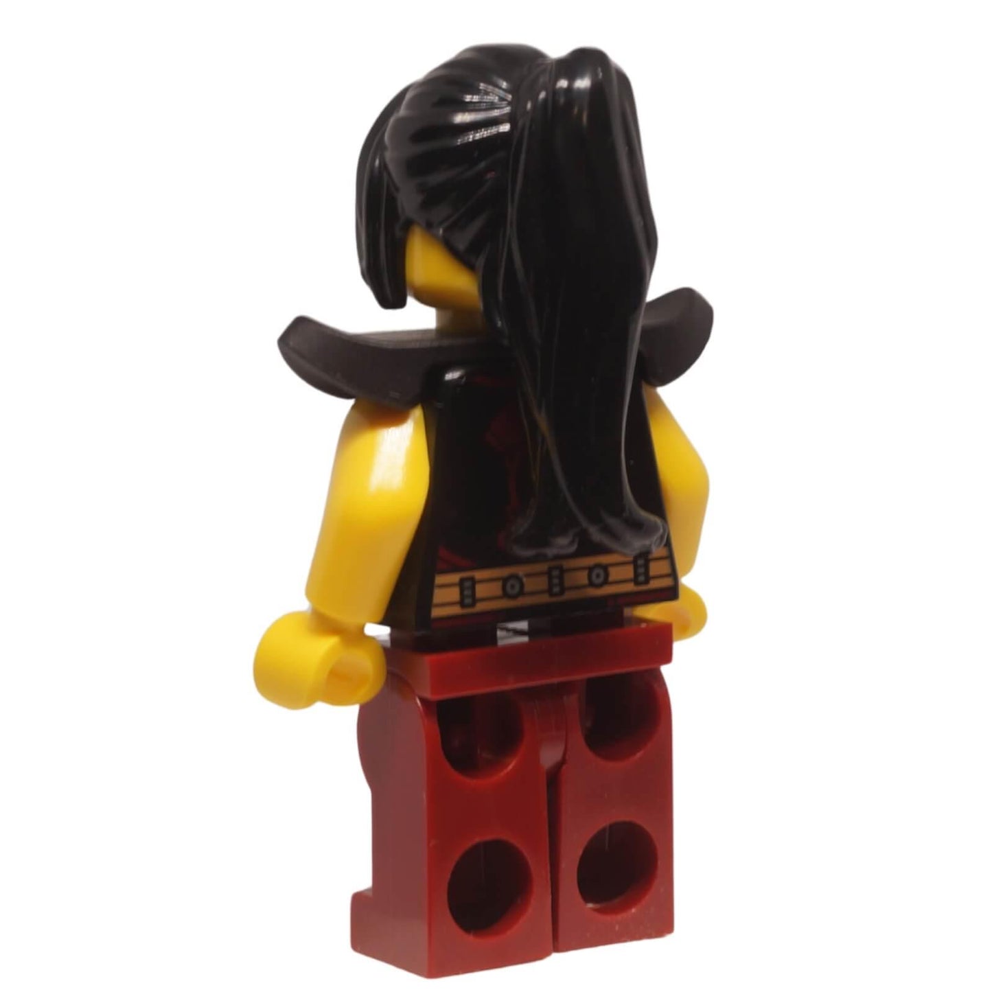 LEGO female blacksmith minifigure bdp209 dark red overalls shoulder armor, back view