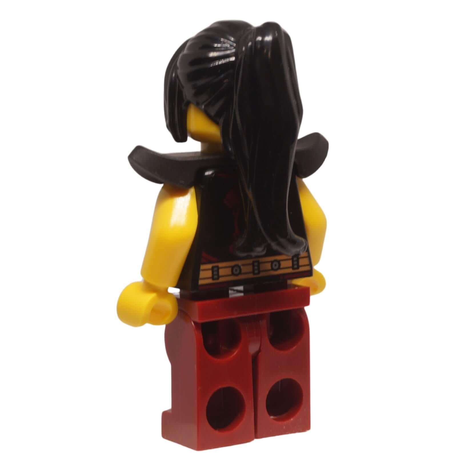 LEGO female blacksmith minifigure bdp209 dark red overalls shoulder armor, back view