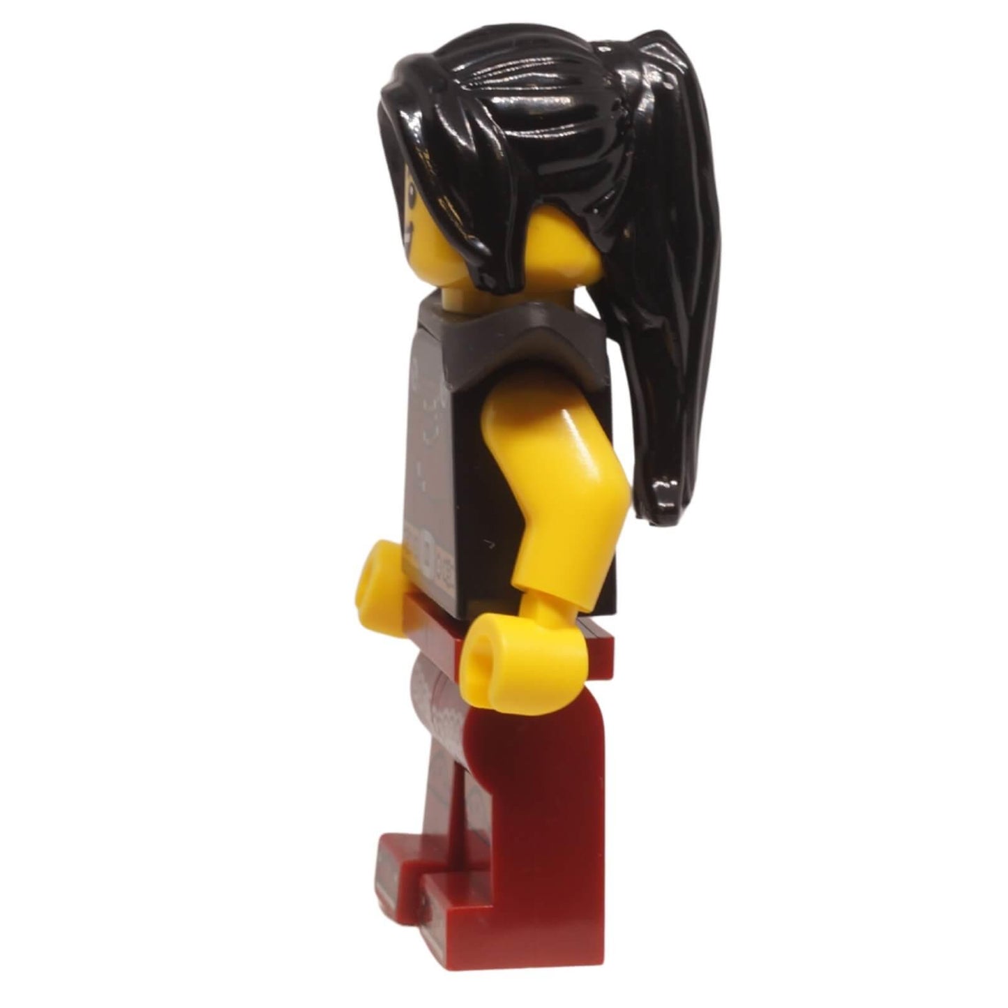 LEGO female blacksmith minifigure bdp209 dark red overalls shoulder armor, side profile