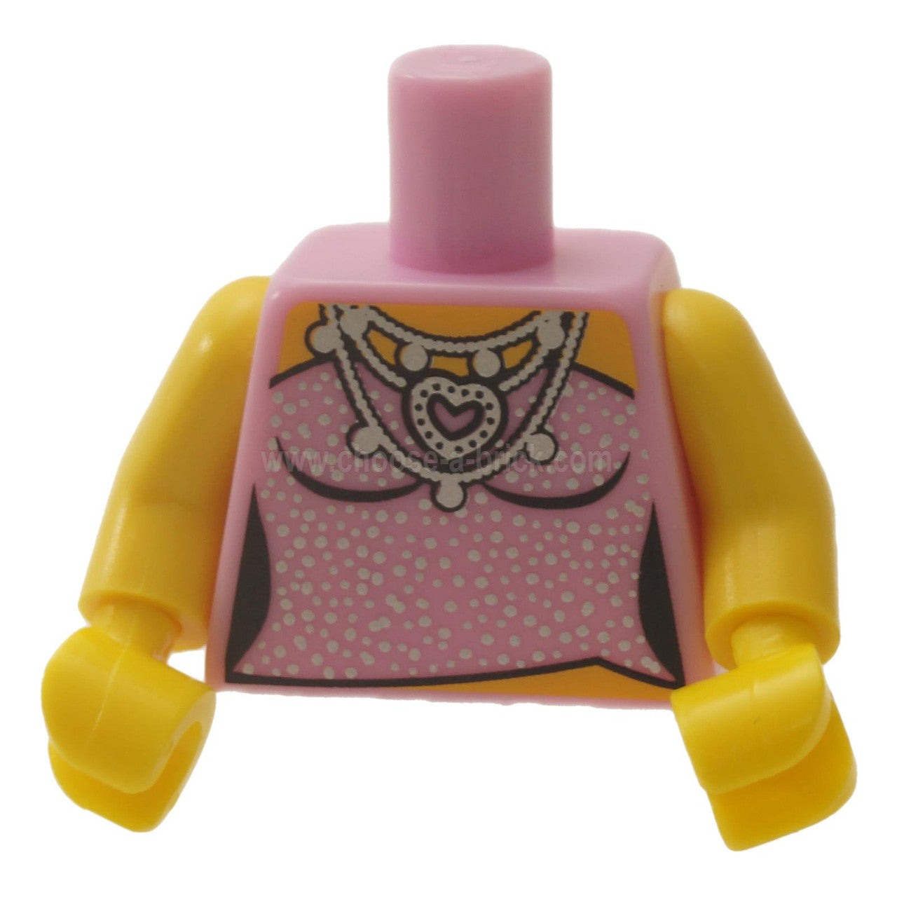 Helder Roze Torso Vrouwelijk Strapless Top met Zilveren Glitter, Hart Ketting Patroon - Geel Armen - Geel Handen
