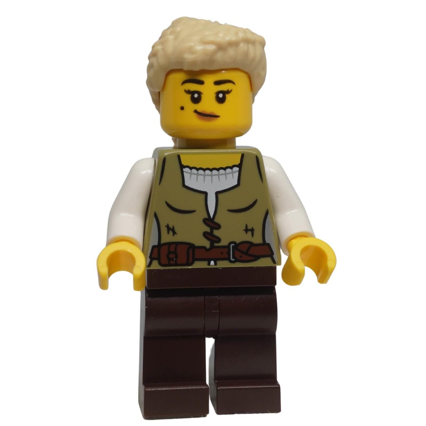 LEGO® Female Carpenter minifigure cas582 showing alternate facial expression