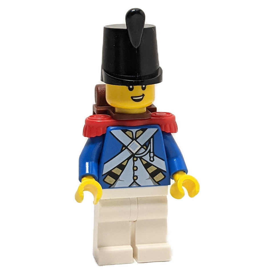 LEGO® Female Imperial Soldier minifigure pi192 with black shako hat blue uniform red epaulettes backpack and white legs