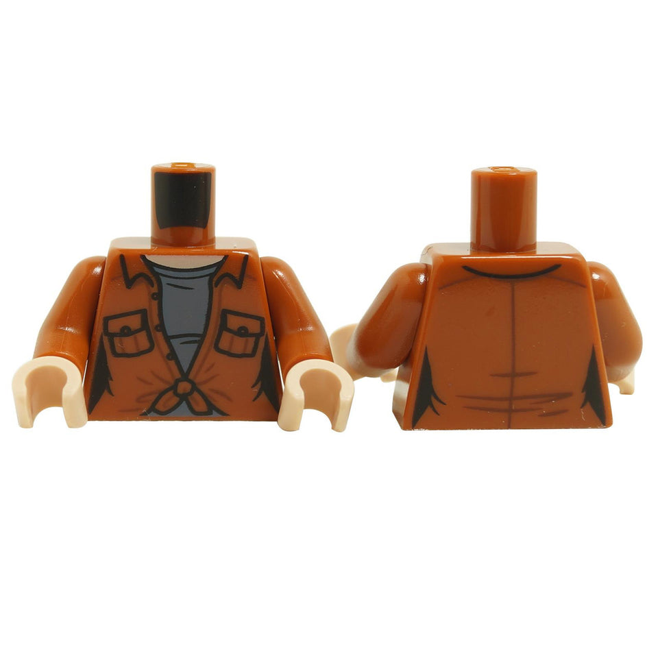 LEGO® female torso with reddish brown jacket and tied blue shirt print