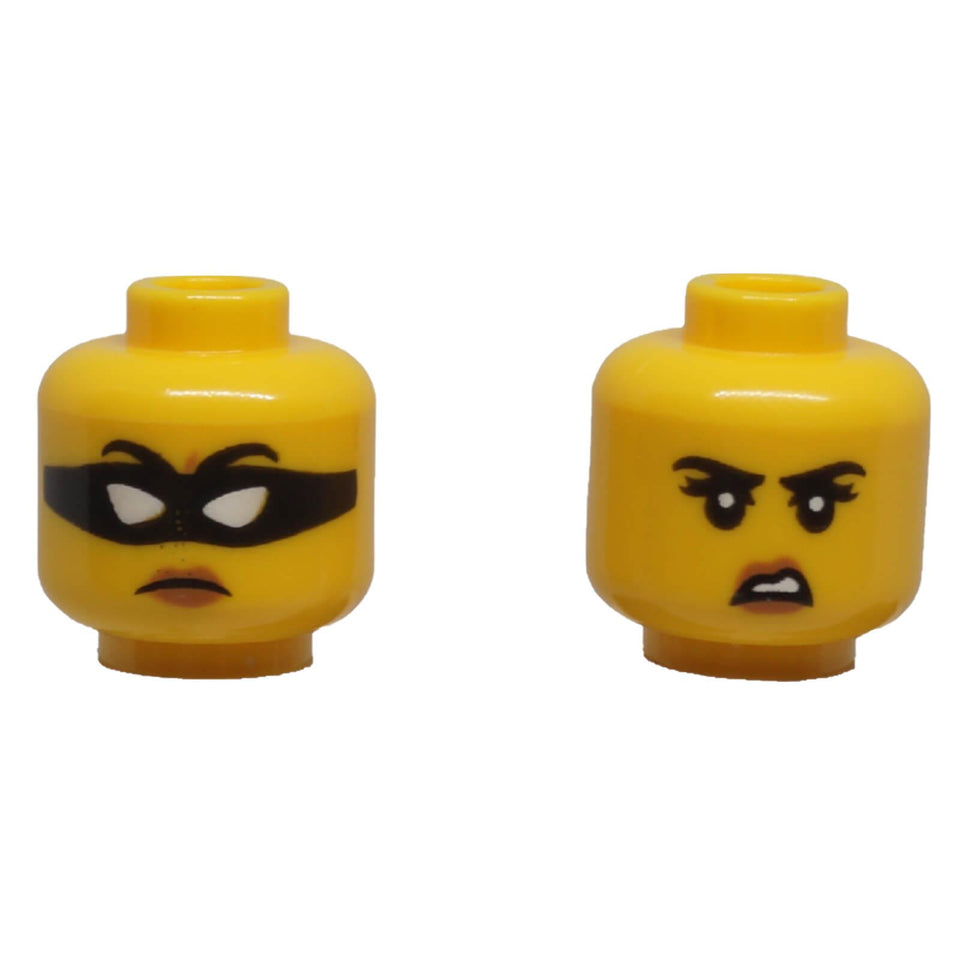 LEGO female dual-sided minifigure head 3626pb4106 with black mask and angry expression