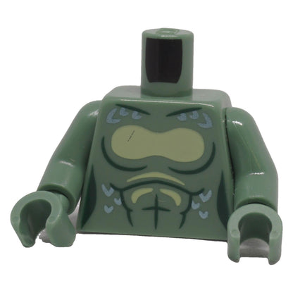 LEGO sand green merperson torso 973pb5093c01 front with metallic light blue scale print