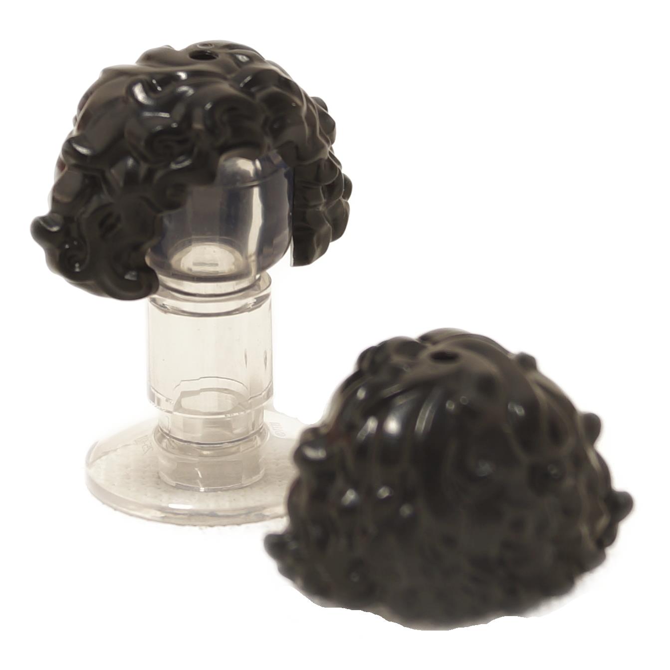 Black female mid length curly hair minifigure hair piece
