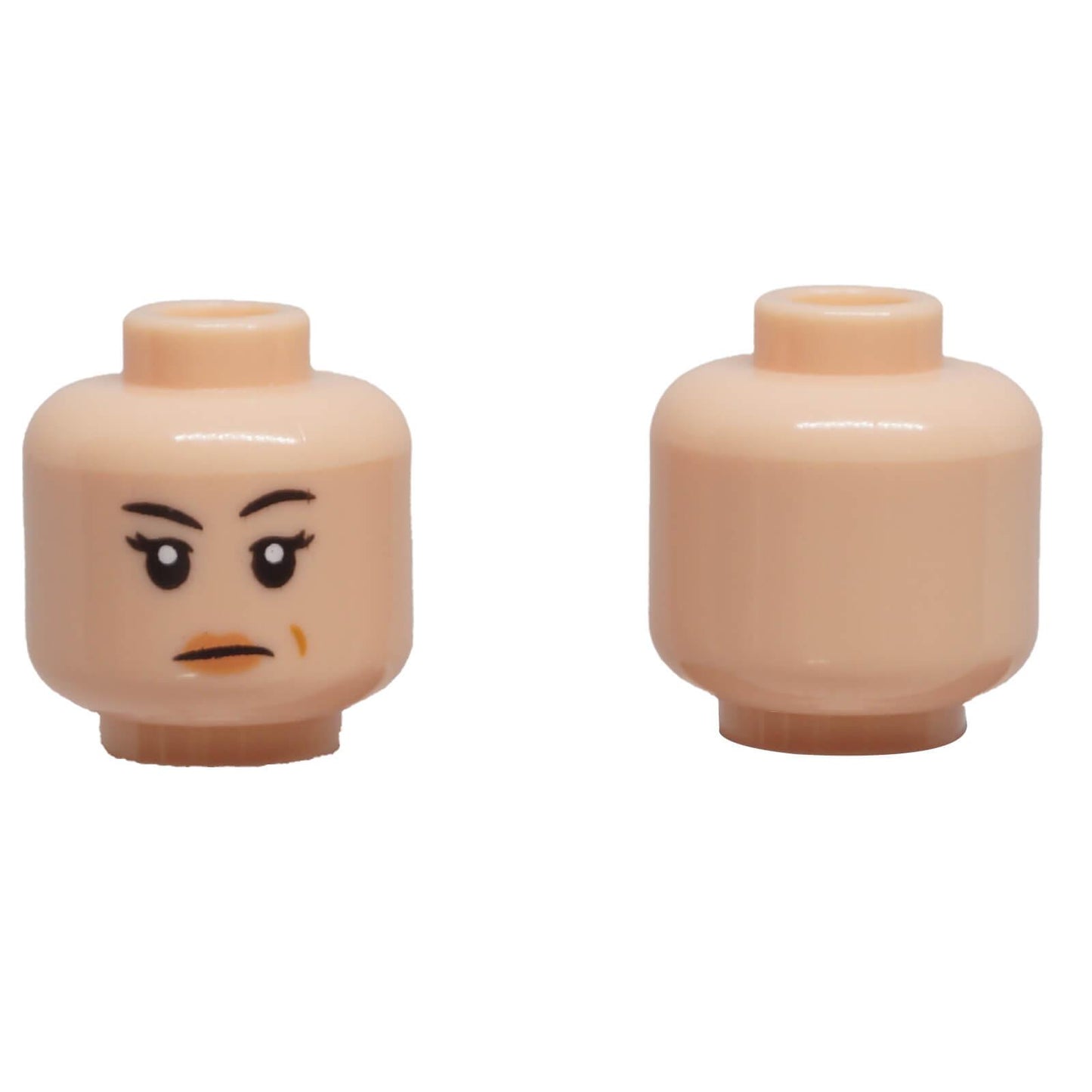 LEGO female minifigure head 3626pb3989 with raised eyebrow and closed-mouth frown