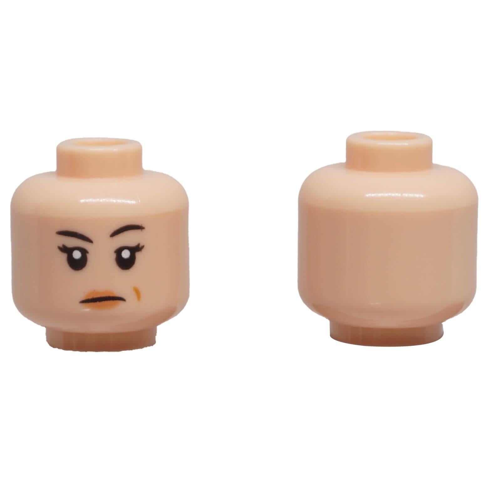 LEGO female minifigure head 3626pb3989 with raised eyebrow and closed-mouth frown