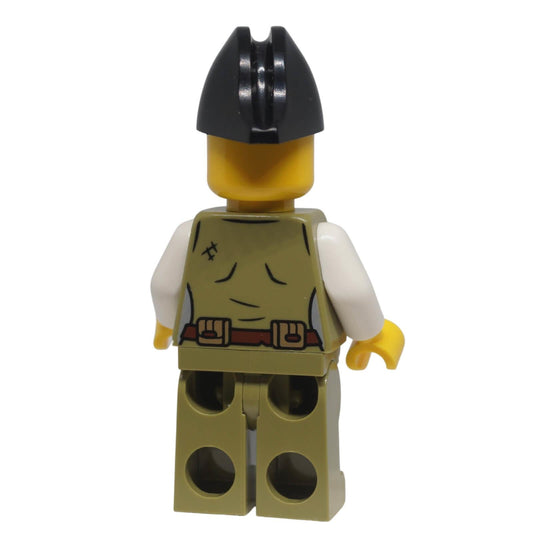 Back view of LEGO® female pirate minifigure bdp258 showing printed belt details and black bicorne hat