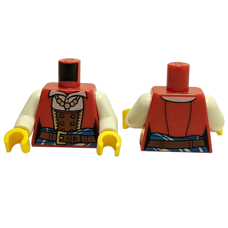 LEGO® female pirate corset torso with necklace print, belt, sash detail and printed back decoration