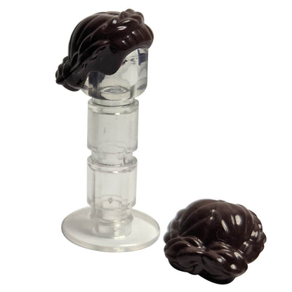 Dark brown female minifigure hair piece with short braided style, molded head accessory for character customization
