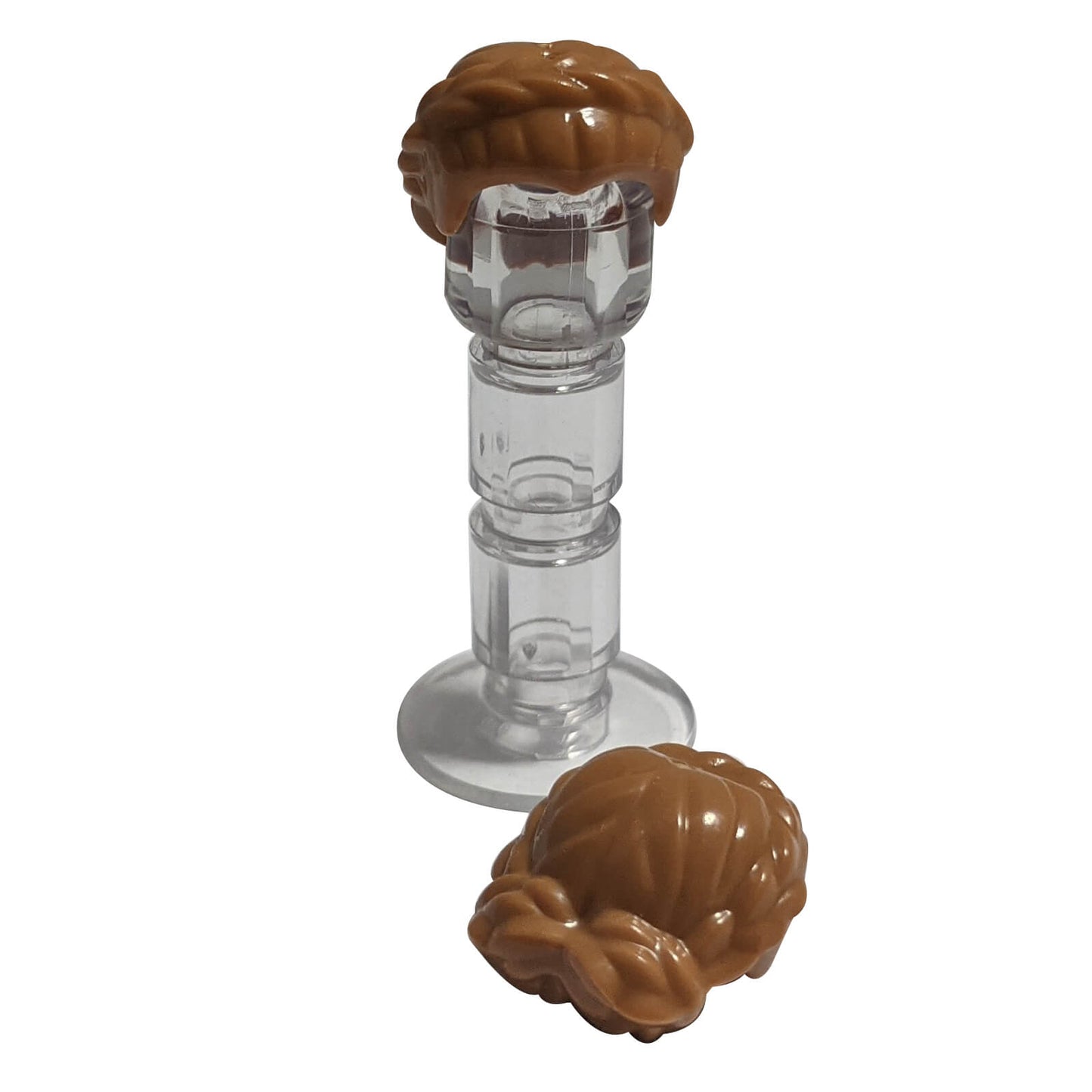 Medium nougat female minifigure hair piece with short braided style, molded head accessory for character customization
