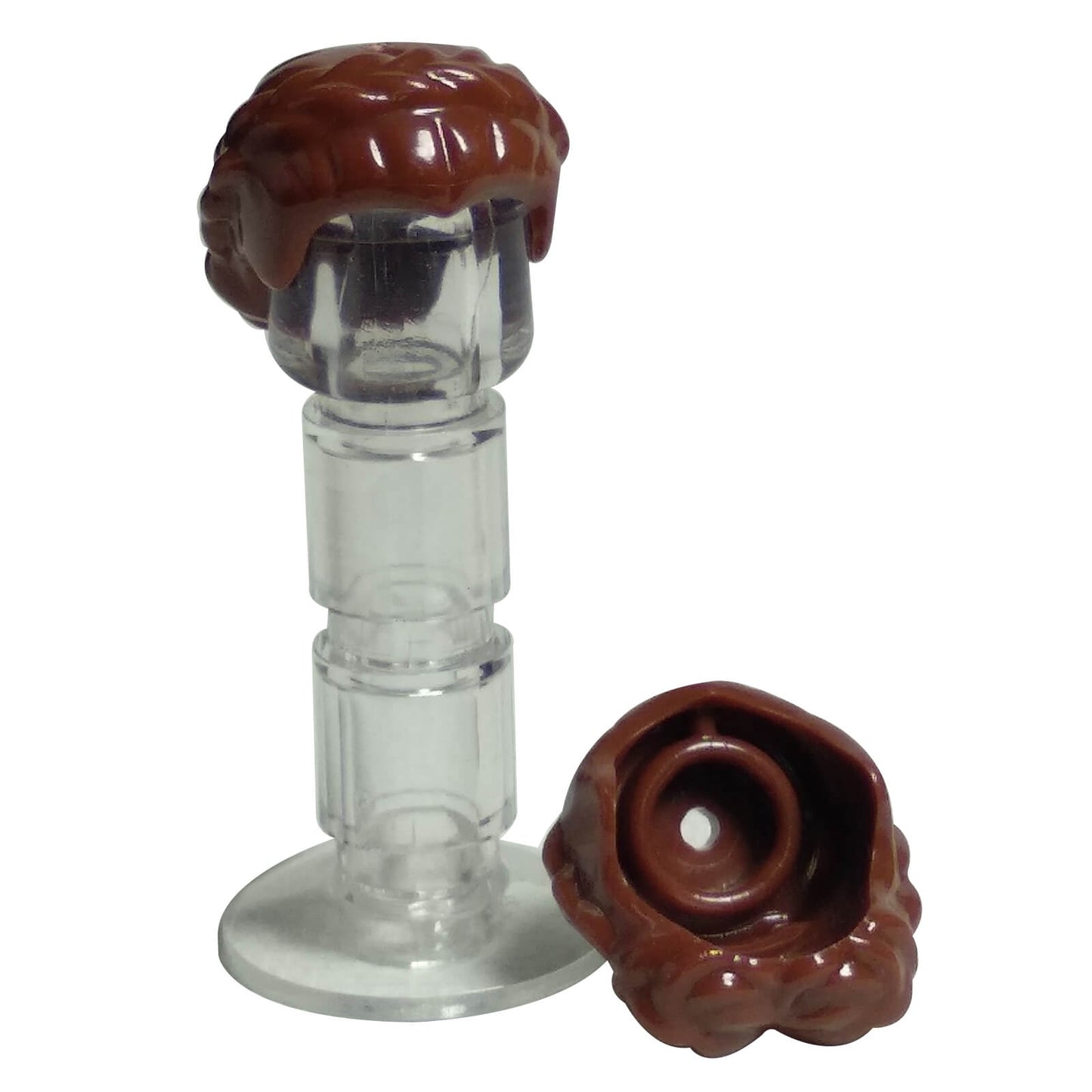 Reddish brown female minifigure hair piece with short braided style, molded head accessory for character customization
