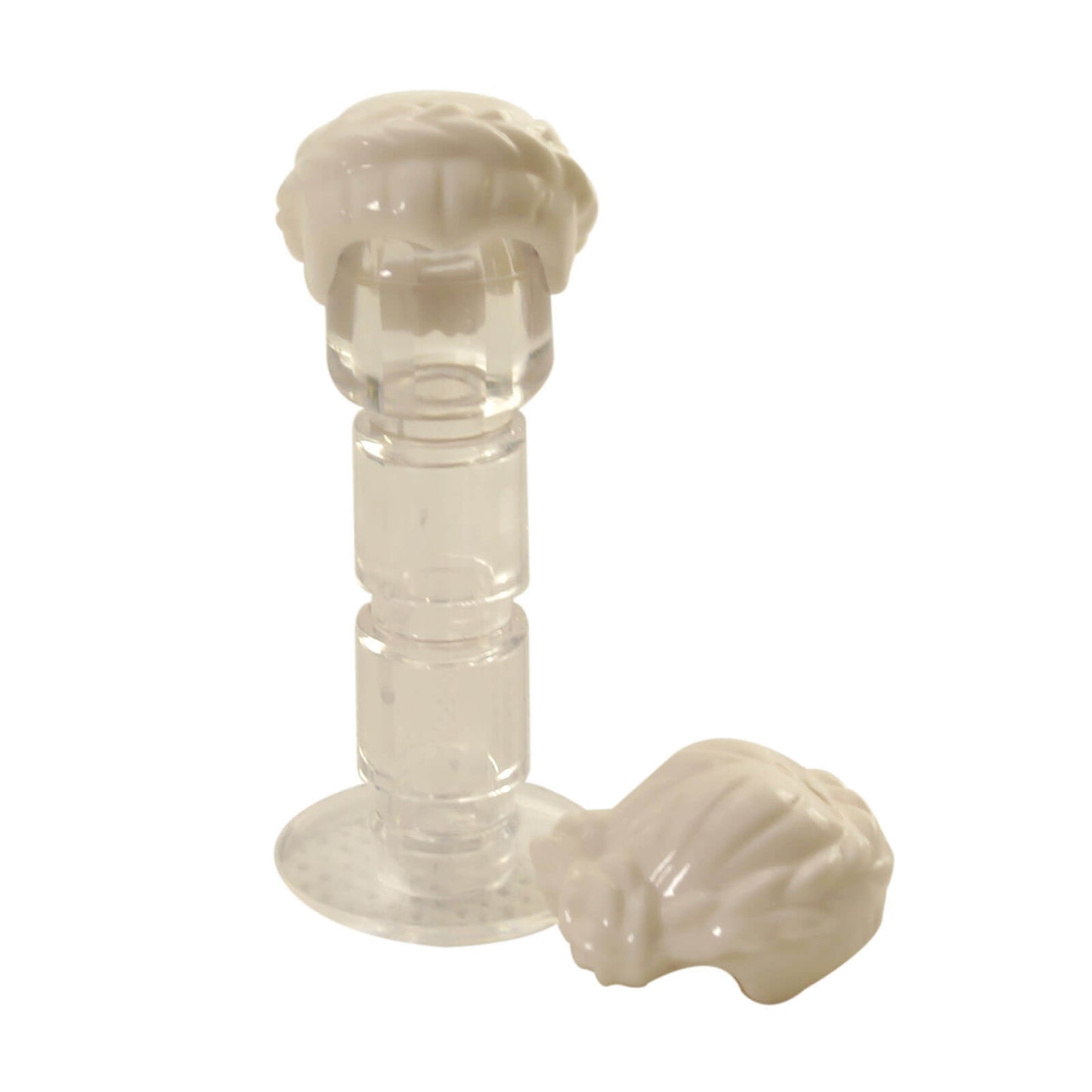 White female minifigure hair piece with short braided style, molded head accessory for character customization
