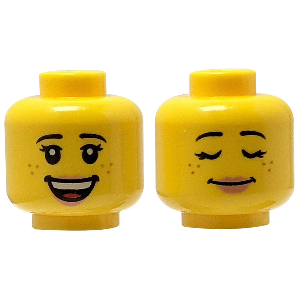 Dual-sided yellow LEGO head 3626pb1352 with smiling and sleeping faces.