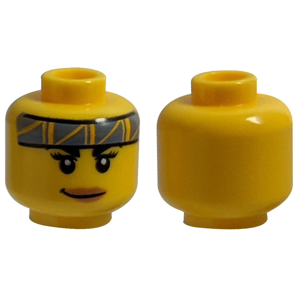 LEGO female head with striped headband 3626cpb2618, front and back views.