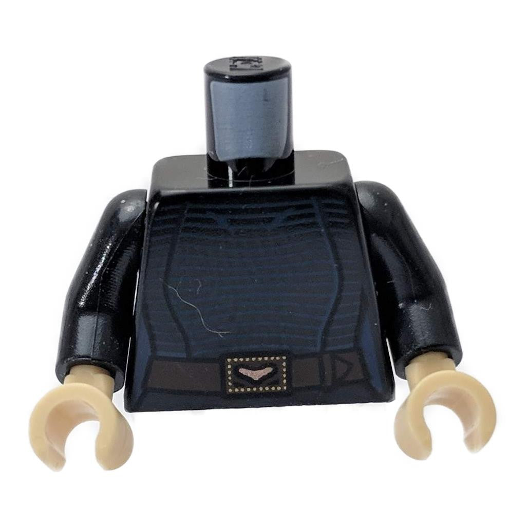 Torso LEGO Barriss Offee, negru cu dungi albastre, vedere frontală