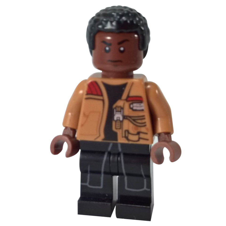 LEGO® Finn minifigure sw0676 from Star Wars wearing tan resistance jacket with pockets and black legs