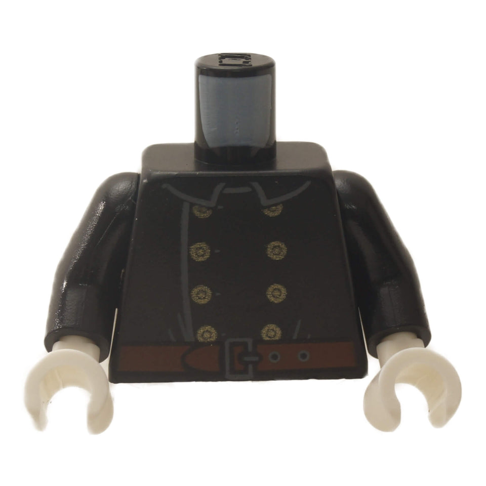 LEGO® fire uniform torso with eight gold buttons, brown belt print and black arms