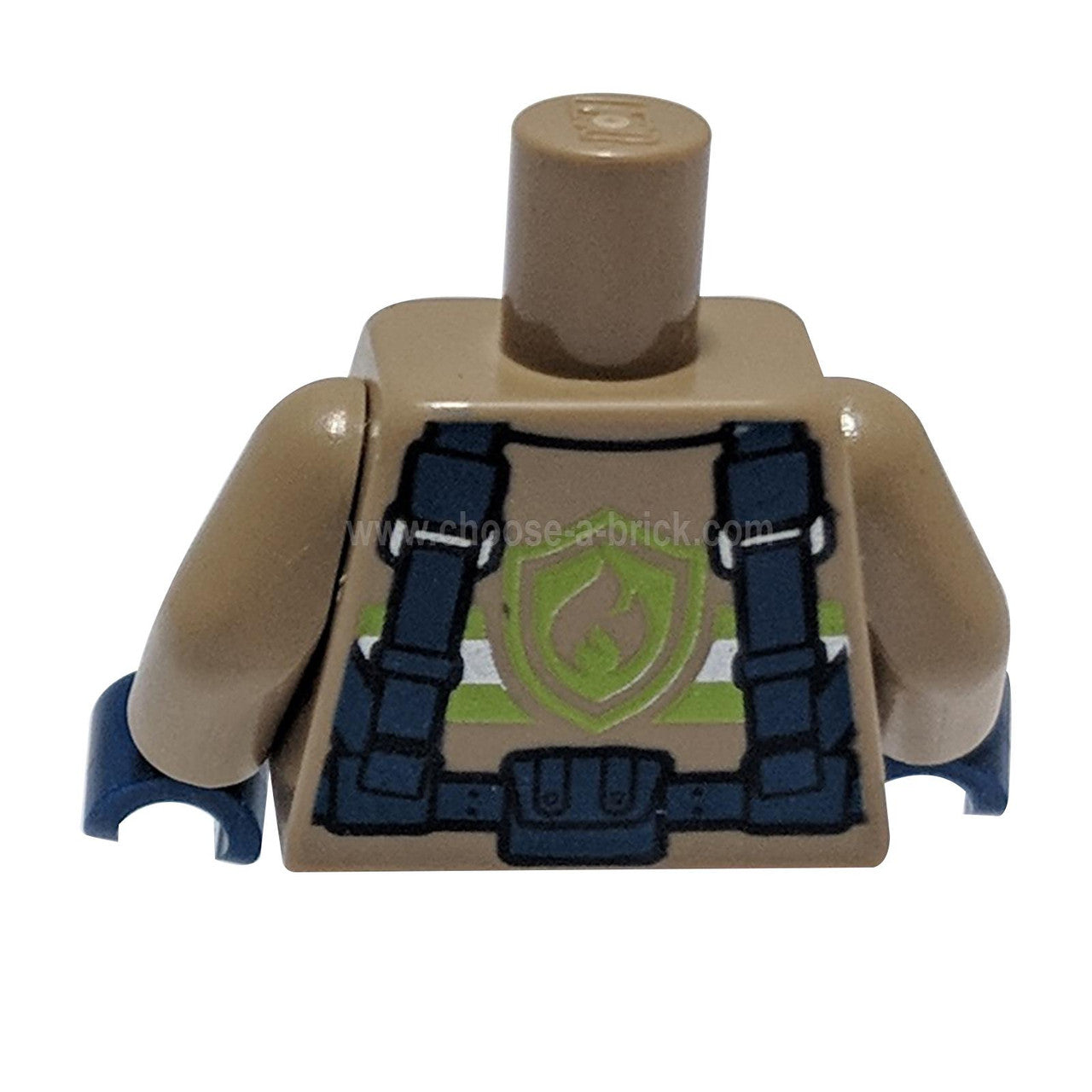LEGO firefighter torso with reflective stripes utility belt and dark tan arms- backside