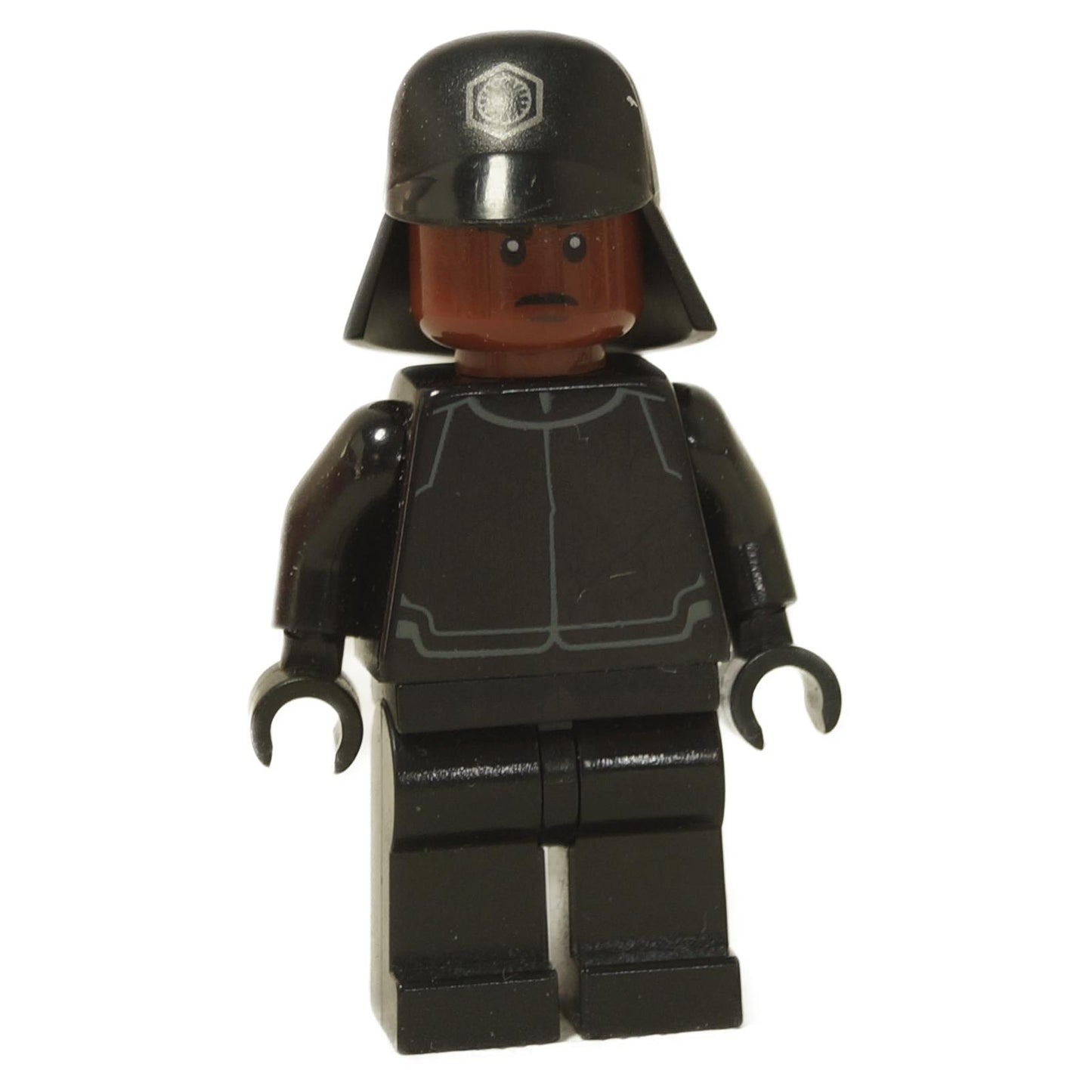 LEGO® Mitglied der Ersten Ordnung Minifigur - Schwarz Uniform mit taktischen Details und dem Emblem der Ersten Ordnung auf der Kappe, aus Star Wars: Das Erwachen der Macht.