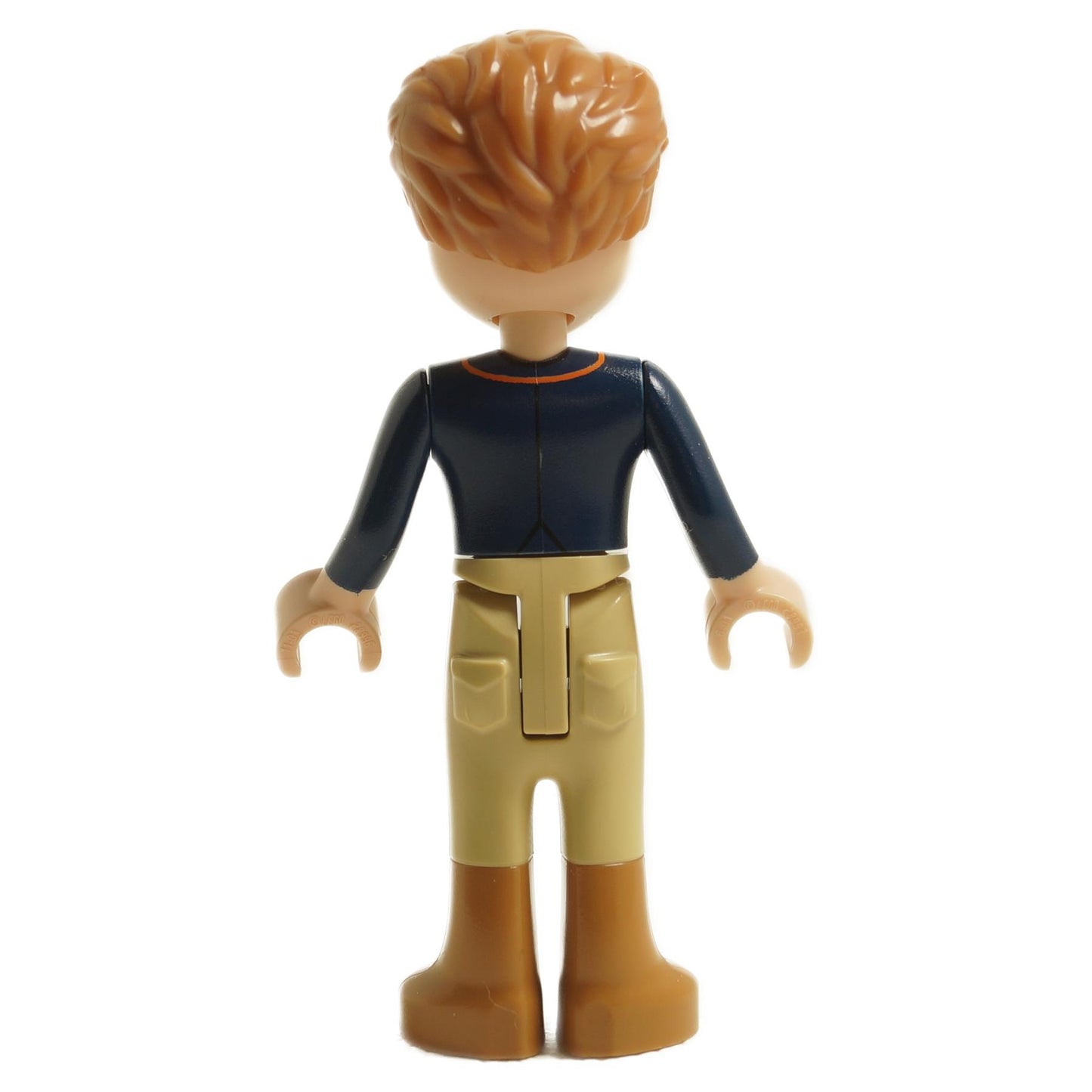 Back view of LEGO Fiyero mini-doll wck010 showing brown hair, dark blue torso and tan legs