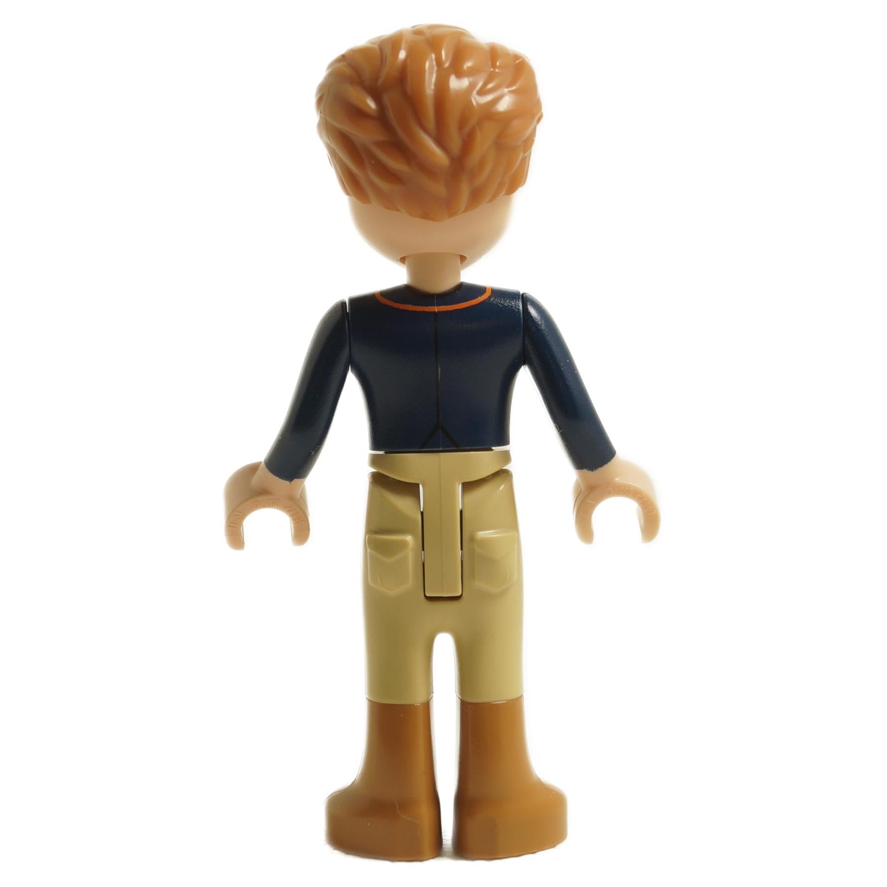 Back view of LEGO Fiyero mini-doll wck010 showing brown hair, dark blue torso and tan legs