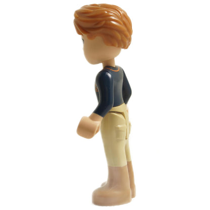 Side view of LEGO Fiyero mini-doll wck010 with brown hair, dark blue torso and tan legs