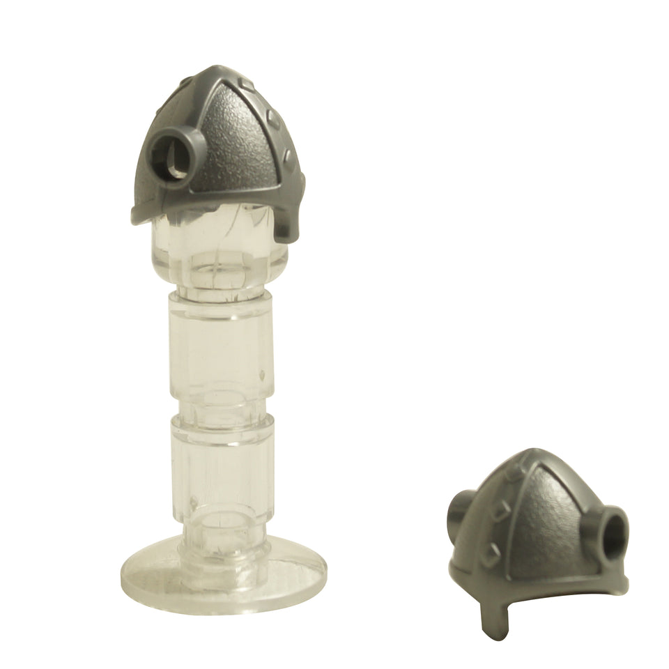 Flat silver LEGO® Viking minifigure helmet with side holes for horns or accessories
