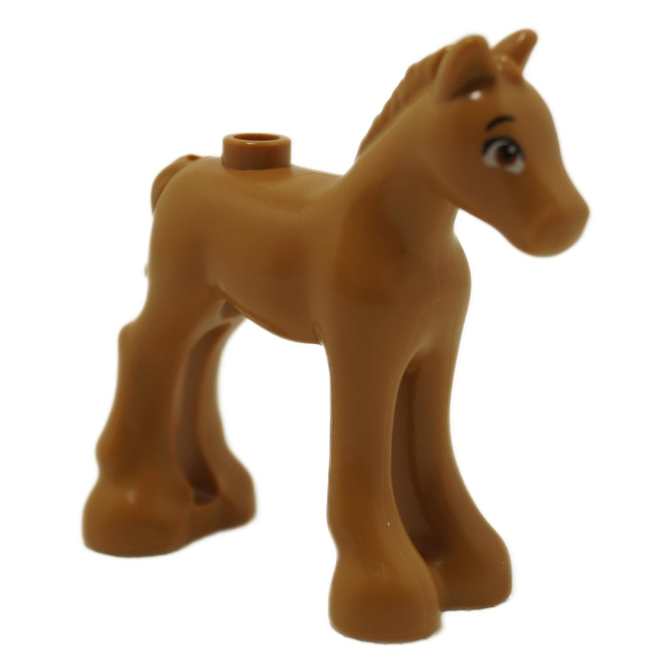 Medium nougat LEGO® foal Peanut horse figure with dark orange eyes print (Part 11241pb10) small horse animal figure