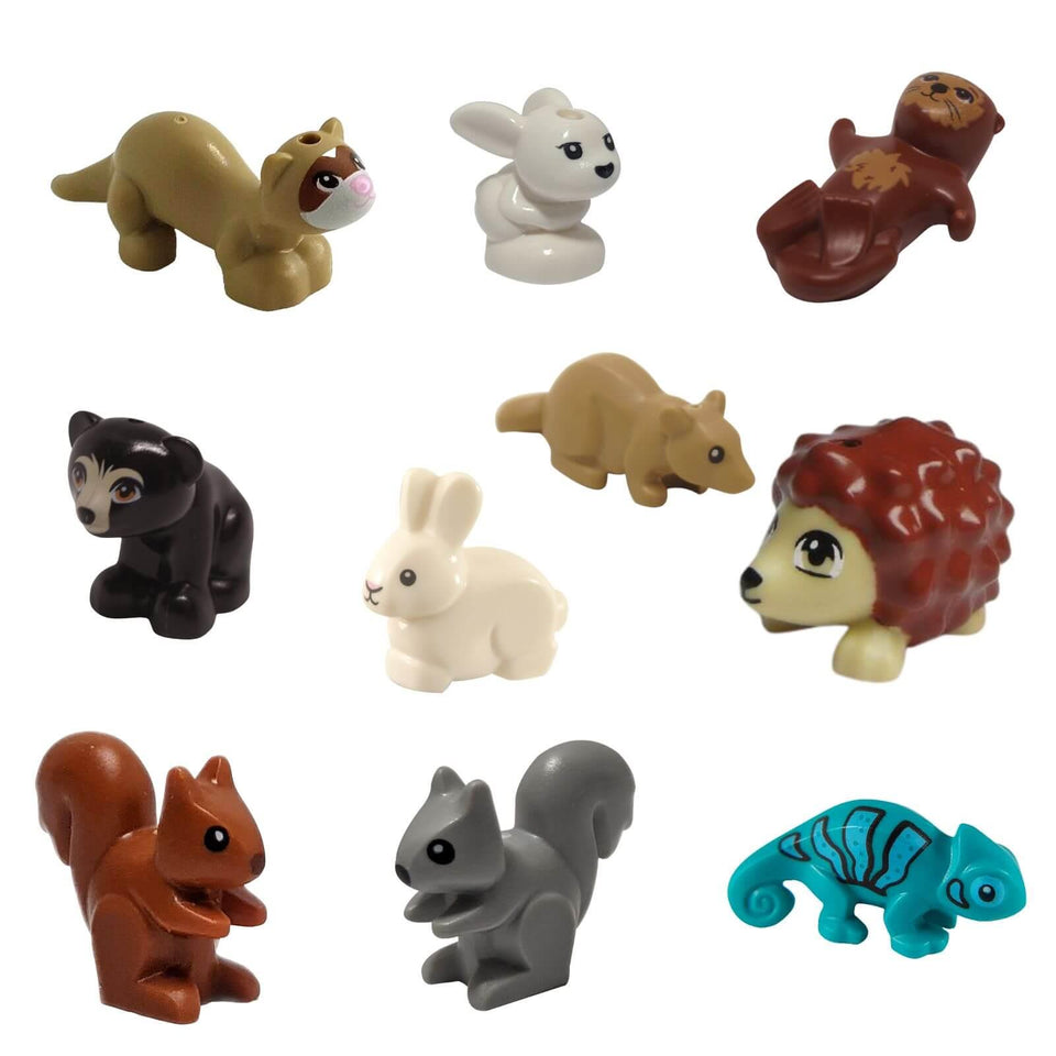 LEGO forest animals lot with otter bear rabbit hedgehog squirrel chameleon ferret and mouse figures