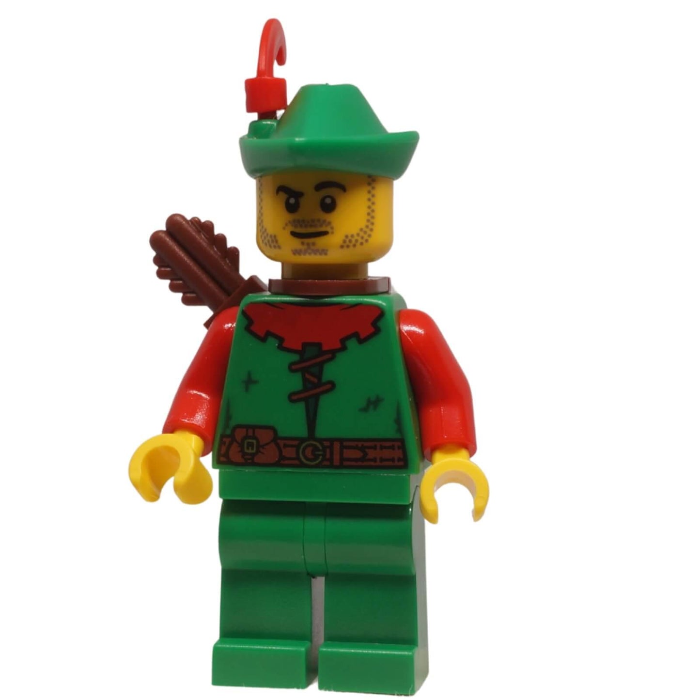 LEGO Forestman minifigure bdp177 from Forest Stronghold with green tunic quiver and feathered hat
